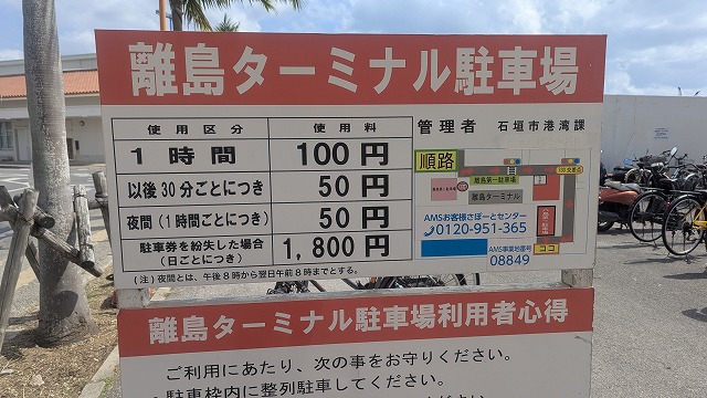 碼頭正面停車場的費用看板